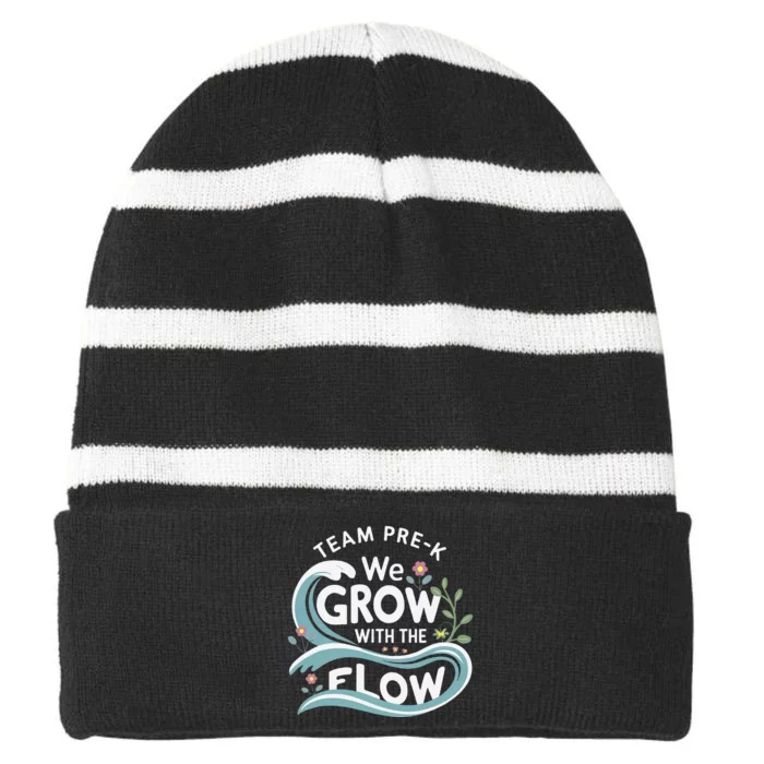 Team Prek Grow With The Flow With Playful Waves And Plants Striped Beanie with Solid Band