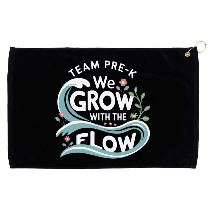 Team Prek Grow With The Flow With Playful Waves And Plants Grommeted Golf Towel