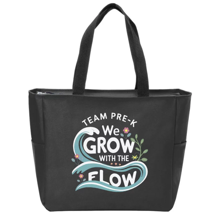 Team Prek Grow With The Flow With Playful Waves And Plants Zip Tote Bag