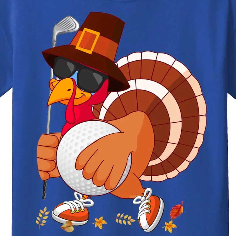 Turkey Playing Golf Thanksgiving Turkey Golf Funny Gift Kids T-Shirt