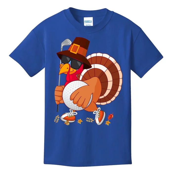 Turkey Playing Golf Thanksgiving Turkey Golf Funny Gift Kids T-Shirt