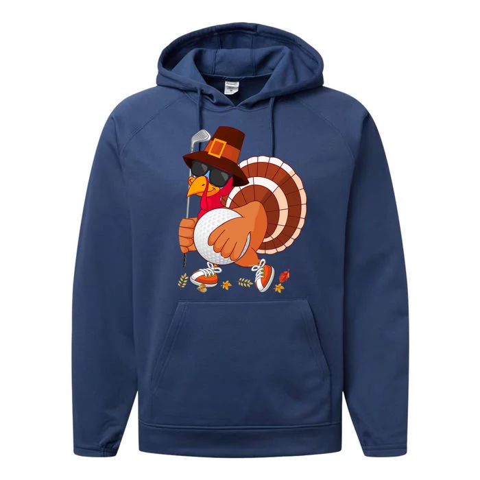 Turkey Playing Golf Thanksgiving Turkey Golf Funny Gift Performance Fleece Hoodie