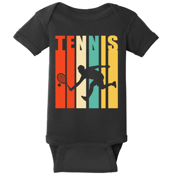 Tennis Player Gifts Retro Sunset Tennis Racquet & Ball Coach Baby Bodysuit