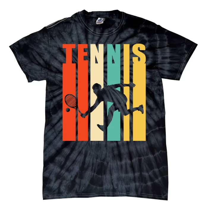 Tennis Player Gifts Retro Sunset Tennis Racquet & Ball Coach Tie-Dye T-Shirt