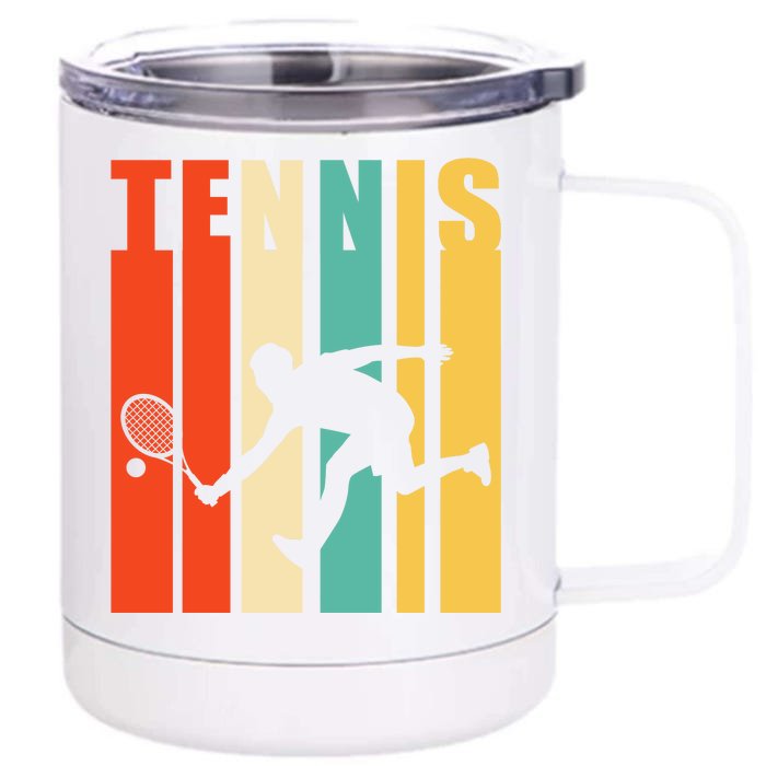 Tennis Player Gifts Retro Sunset Tennis Racquet & Ball Coach Front & Back 12oz Stainless Steel Tumbler Cup