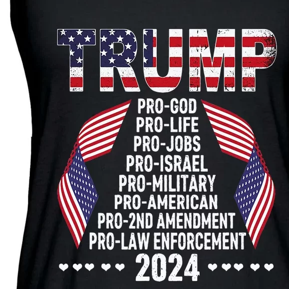 Trump Pro God Pro Life Pro Jobs Pro Israel Pro Military 2024 Ladies Essential Flowy Tank