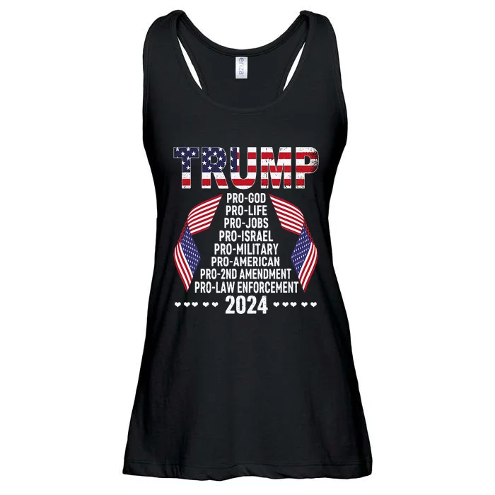 Trump Pro God Pro Life Pro Jobs Pro Israel Pro Military 2024 Ladies Essential Flowy Tank