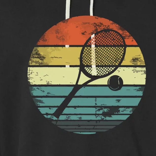 Tennis Player Gifts Retro Sunset Tennis Racquet Ball Coach Garment-Dyed Fleece Hoodie