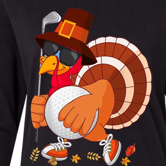 Turkey Playing Golf Thanksgiving Turkey Golf Womens Cotton Relaxed Long Sleeve T-Shirt