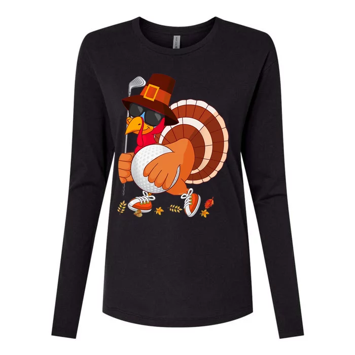 Turkey Playing Golf Thanksgiving Turkey Golf Womens Cotton Relaxed Long Sleeve T-Shirt