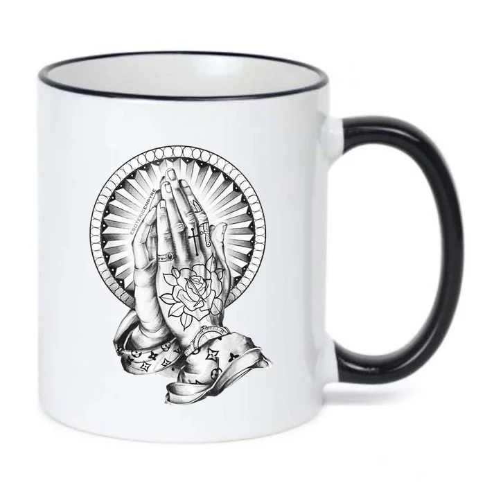 Tattoo Praying Hands Black Color Changing Mug