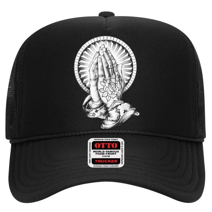 Tattoo Praying Hands High Crown Mesh Trucker Hat