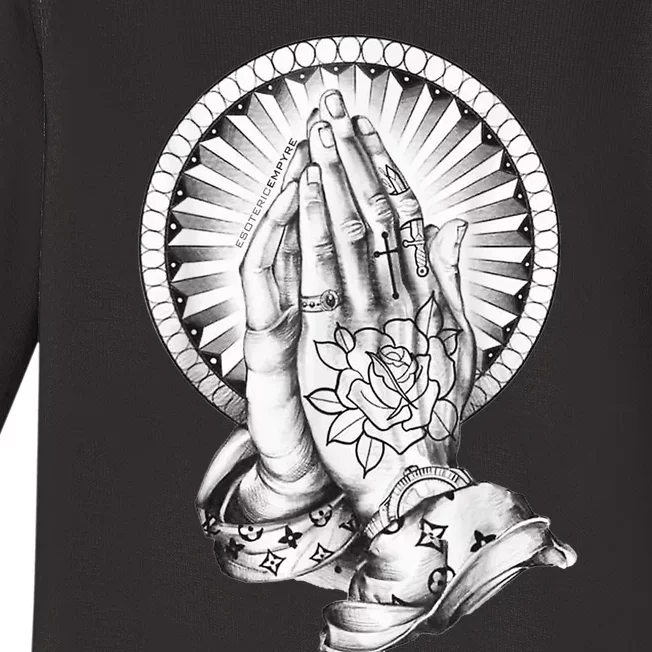 Tattoo Praying Hands Baby Long Sleeve Bodysuit