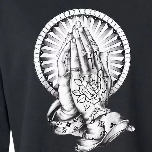 Tattoo Praying Hands Cropped Pullover Crew