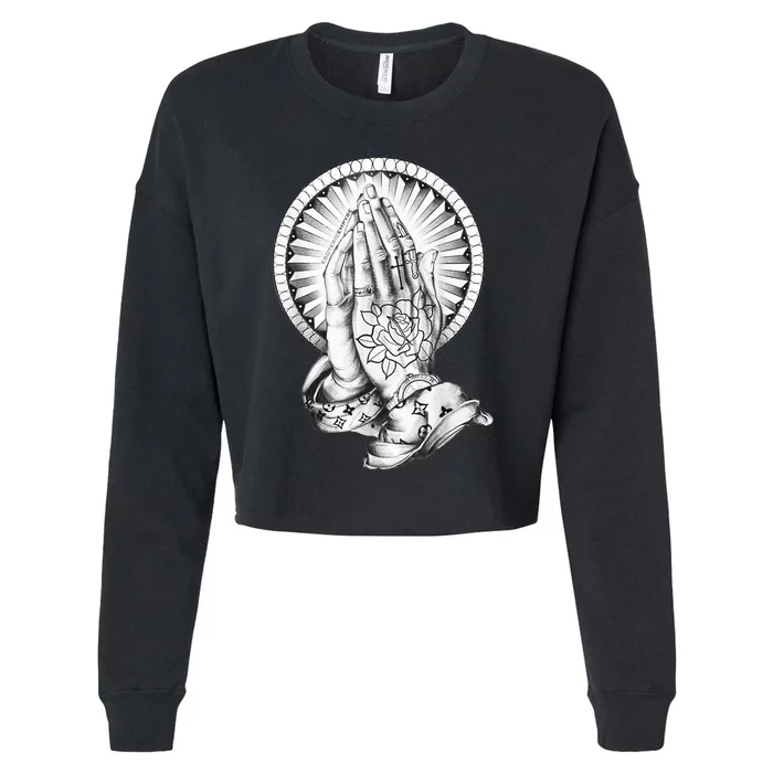 Tattoo Praying Hands Cropped Pullover Crew