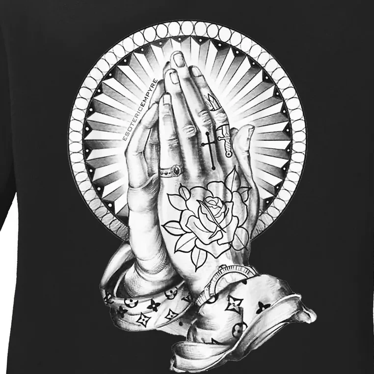 Tattoo Praying Hands Ladies Long Sleeve Shirt