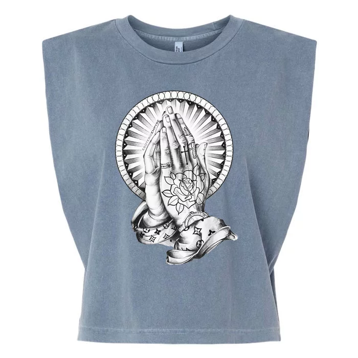 Tattoo Praying Hands Garment-Dyed Women's Muscle Tee