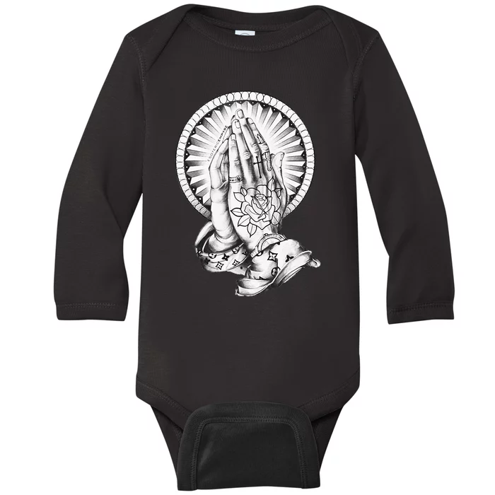 Tattoo Praying Hands Baby Long Sleeve Bodysuit