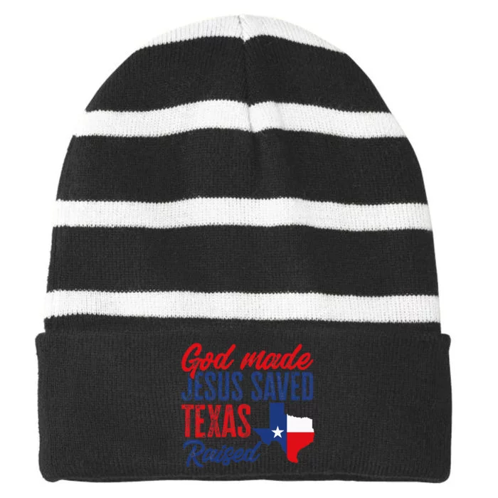 Texas Pride Home God Made Jesus Saved Texas Raised Striped Beanie with Solid Band