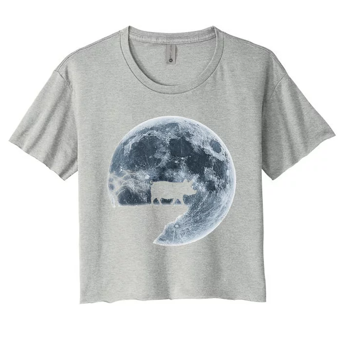 Teacup Pig Halloween Costume Moon Silhouette Meaningful Gift Women's Crop Top Tee