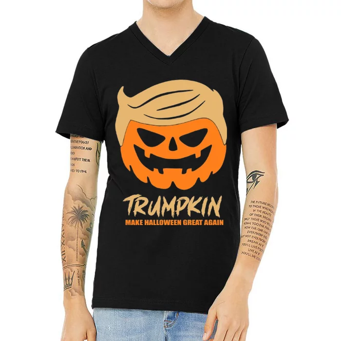 Trumpkin Pumpkin Halloween Donald Trump Make Halloween Great Again V-Neck T-Shirt