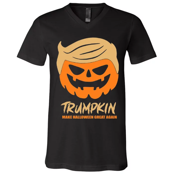 Trumpkin Pumpkin Halloween Donald Trump Make Halloween Great Again V-Neck T-Shirt