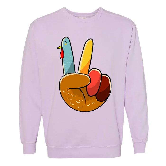 Turkey Peace Hand Sign Thanksgiving Thankful Garment-Dyed Sweatshirt