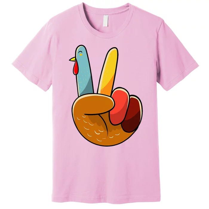 Turkey Peace Hand Sign Thanksgiving Thankful Premium T-Shirt