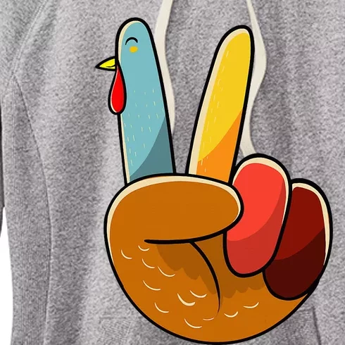 Turkey Peace Hand Sign Thanksgiving Thankful Women's Fleece Hoodie