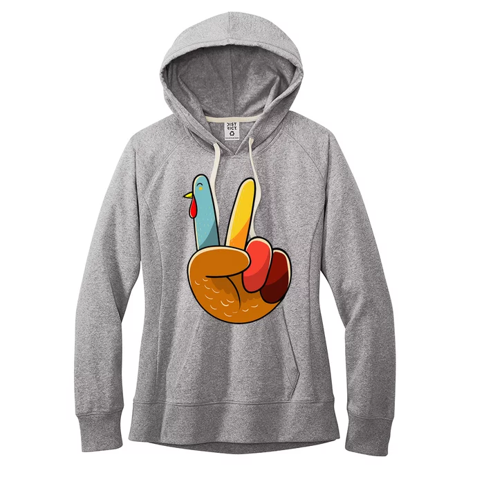 Turkey Peace Hand Sign Thanksgiving Thankful Women's Fleece Hoodie