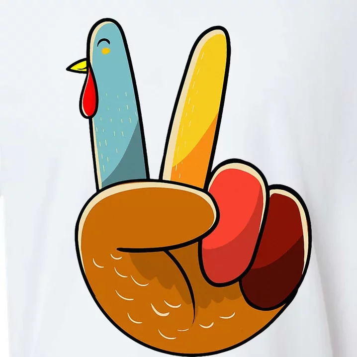 Turkey Peace Hand Sign Thanksgiving Thankful Sueded Cloud Jersey T-Shirt