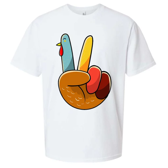 Turkey Peace Hand Sign Thanksgiving Thankful Sueded Cloud Jersey T-Shirt