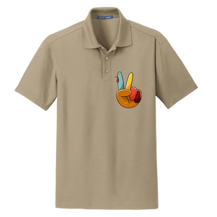 Turkey Peace Hand Sign Thanksgiving Thankful Dry Zone Grid Performance Polo