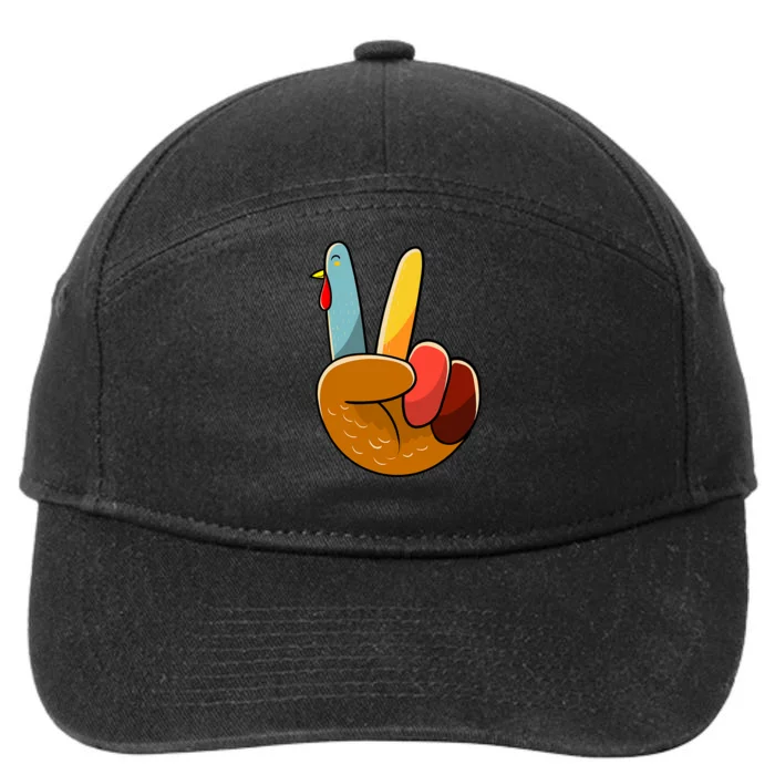 Turkey Peace Hand Sign Thanksgiving Thankful 7-Panel Snapback Hat