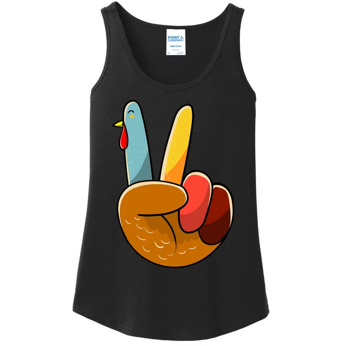 Turkey Peace Hand Sign Thanksgiving Thankful Ladies Essential Tank