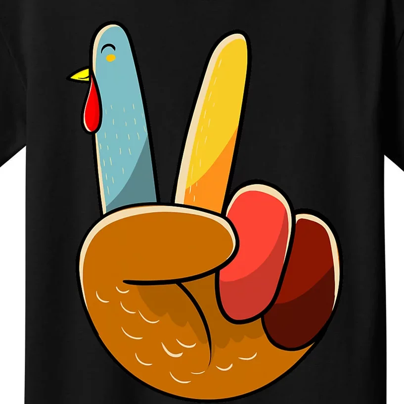 Turkey Peace Hand Sign Thanksgiving Thankful Kids T-Shirt