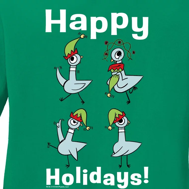 The Pigeon Happy Holidays Christmas Pigeon Ladies Long Sleeve Shirt