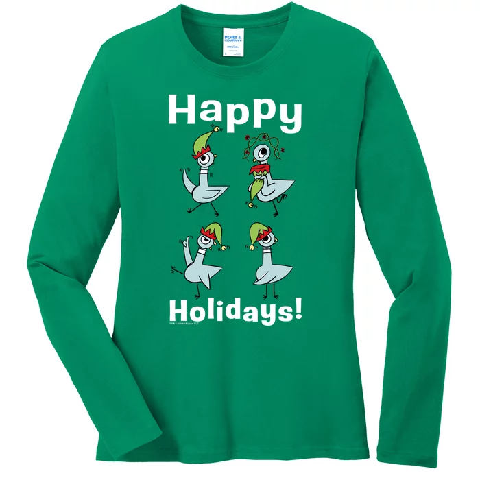 The Pigeon Happy Holidays Christmas Pigeon Ladies Long Sleeve Shirt