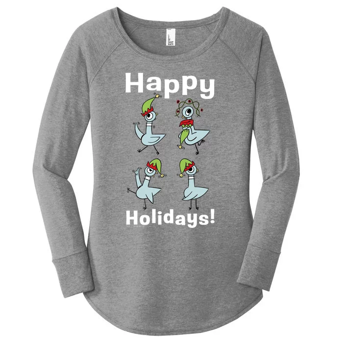 The Pigeon Happy Holidays Christmas Pigeon Women's Perfect Tri Tunic Long Sleeve Shirt