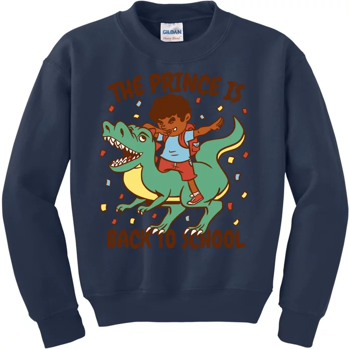 The Prince Is Back To School Dinosaur Dab Kids Sweatshirt