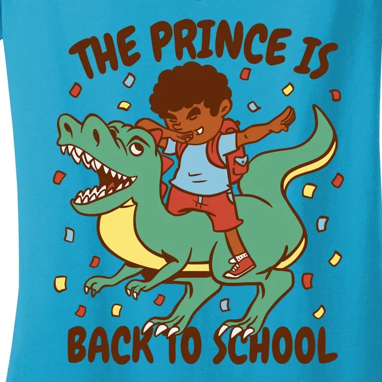 The Prince Is Back To School Dinosaur Dab Women's V-Neck T-Shirt