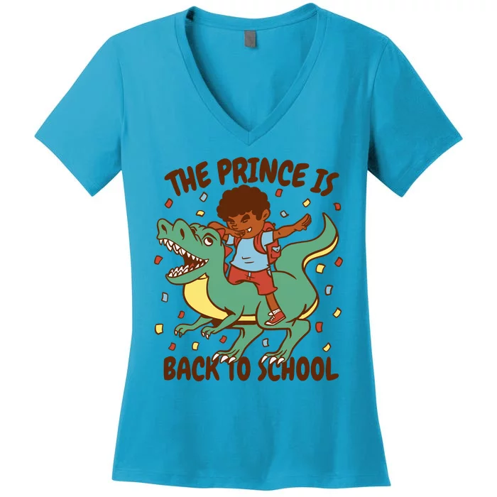 The Prince Is Back To School Dinosaur Dab Women's V-Neck T-Shirt