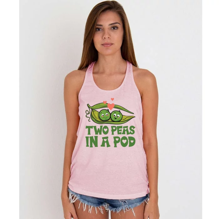 Two Peas In A Pod Valentines Day In Love Vegan Vegetables Gift Women's Knotted Racerback Tank