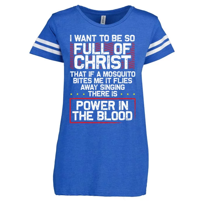 ThereS Power In Blood Funny Religious Christian Enza Ladies Jersey Football T-Shirt