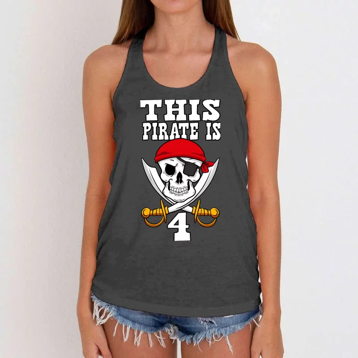 This Pirate Is 4 Pirate Themed 4th Birthday Party Boy Women's Knotted Racerback Tank