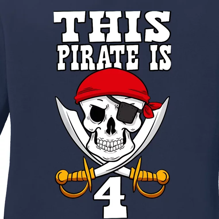 This Pirate Is 4 Pirate Themed 4th Birthday Party Boy Ladies Long Sleeve Shirt