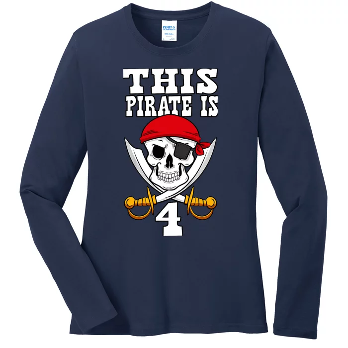 This Pirate Is 4 Pirate Themed 4th Birthday Party Boy Ladies Long Sleeve Shirt