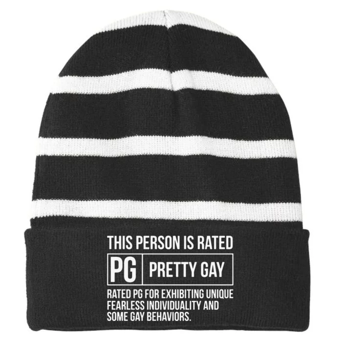 This Person Is Rated Pg Pretty Gay Funny Lgbt Joke Striped Beanie with Solid Band