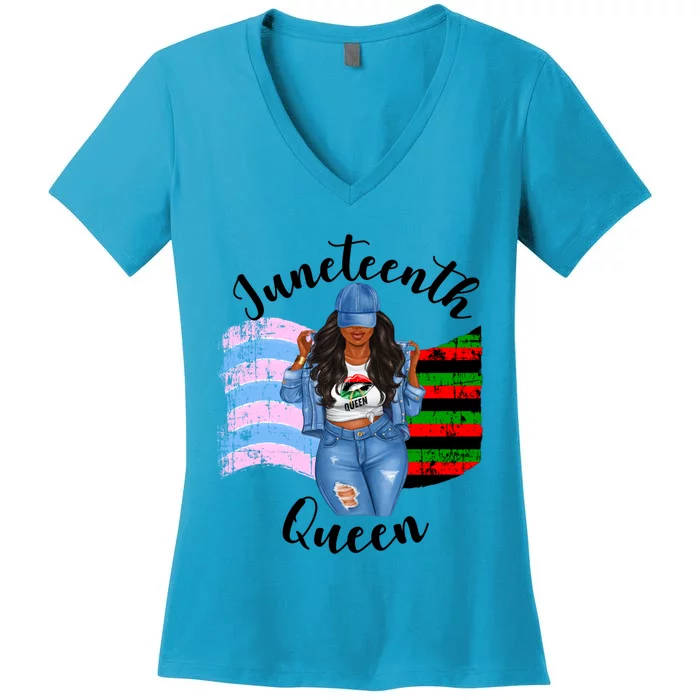 Transexual Pride Juneteenth Queen Black Mom Mamma Meaningful Gift Women's V-Neck T-Shirt