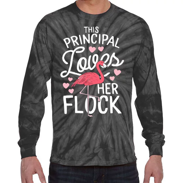 This Principal Loves Her Flock Flamingo Teacher School Gift Tie-Dye Long Sleeve Shirt